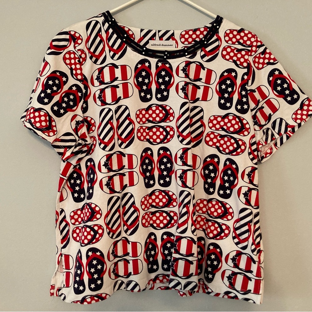 Alfred Dunner Patriotic Flip-Flop Print Tee sz LP